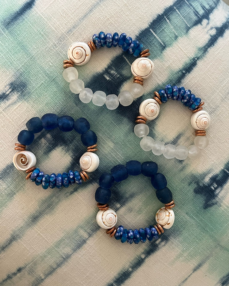 Mixed Blue Disc and Shell Bracelet